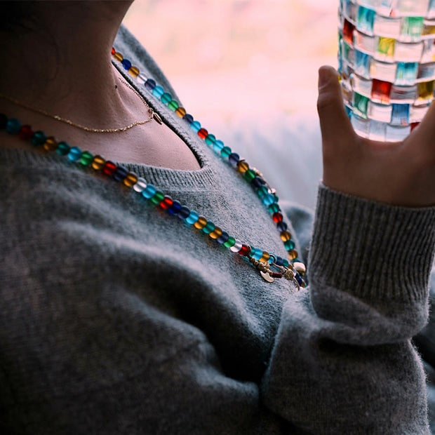 Buddhazens Tibetan 108 Mala Beads Multicolored Liuli Glass Bead Chinese Zodiac Nine Palaces Eight Diagrams Charm Bracelet Mala Bracelet BS 6