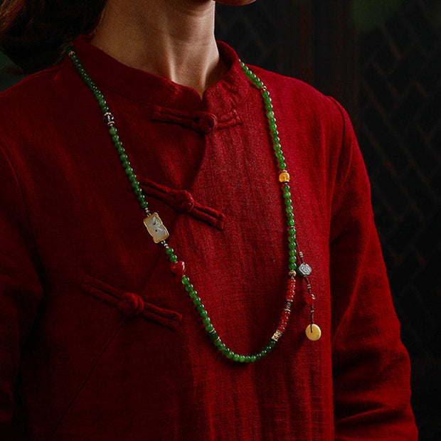 Buddhazens 108 Mala Beads Cyan Jade Red Agate Laughing Buddha Luck Bracelet Mala Bracelet BS 11