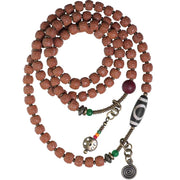 Buddhazens 108 Mala Rudraksha Beads Bodhi Seed Dzi Bead Luck Auspiciousness Tassel Bracelet Bracelet Mala BS 10