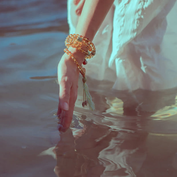 Buddhazens 108 Mala Beads 925 Sterling Silver Citrine Sandalwood Turquoise Protection Prosperity Bracelet Mala Bracelet BS 4