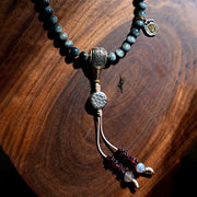 Buddhazens 925 Sterling Silver 108 Mala Beads Eagle's Eye Stone Moonstone Positive Bracelet Mala Bracelet BS 4