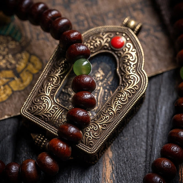 Buddhazens Natural Tibet 108 Mala Beads Purple Bodhi Seed Hetian Cyan Jade Copper Dorje Peace Bracelet Mala Bracelet BS 5