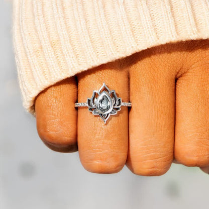 Buddha Stones 925 Sterling Silver Lotus Zircon Blessing Protection Ring