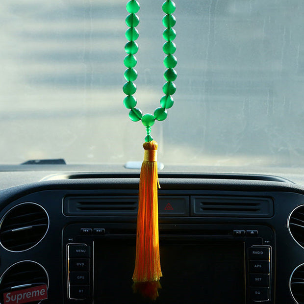 Buddhazens Natural Green Agate Wrist Mala Power Tassels Pocket Mala Car Decoration Wrist Mala&Decorations BS 4