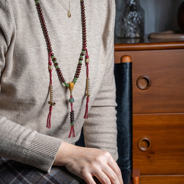 Buddhazens Natural Tibet 108 Mala Beads Purple Bodhi Seed Hetian Cyan Jade Copper Dorje Peace Bracelet Mala Bracelet BS 10