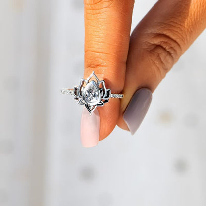 Buddha Stones 925 Sterling Silver Lotus Zircon Blessing Protection Ring