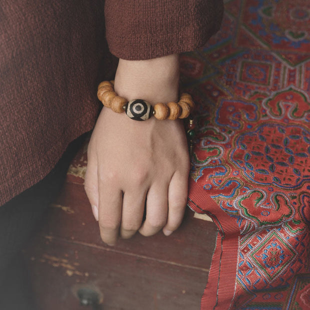 Buddhazens Tibet Bodhi Seed Dzi Bead Peace Charm Wrist Mala Bracelet Wrist Mala BS 4