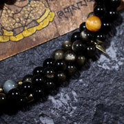 Buddhazens 108 Mala Beads Gold Sheen Obsidian Tiger Eye Eagle's Eye Stone Wealth Bracelet Mala Bracelet BS 24