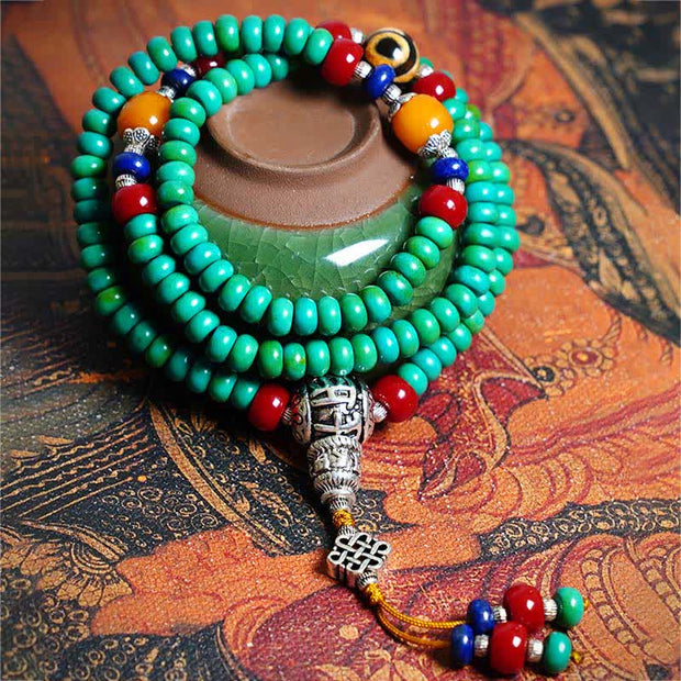 Buddhazens 108 Mala Beads Tibetan Turquoise Dzi Bead Protection Bracelet Mala Bracelet BS 10