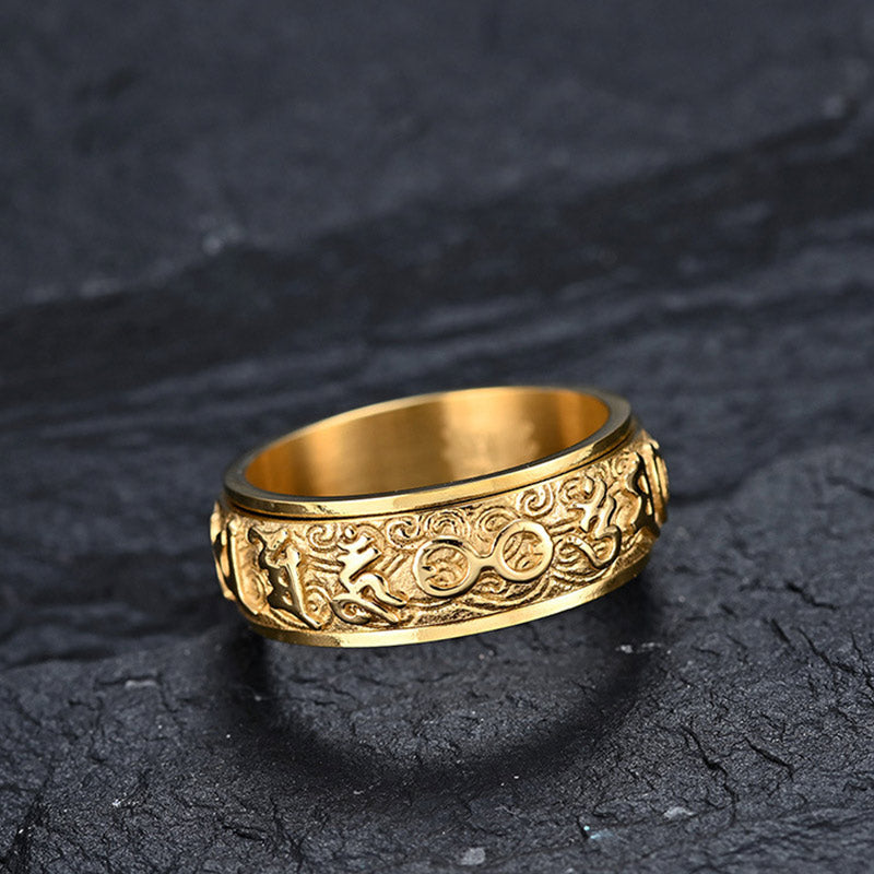 Buddha Stones Six True Words Balance Calm Titanium Steel Ring (Extra 30% Off | USE CODE: FS30)