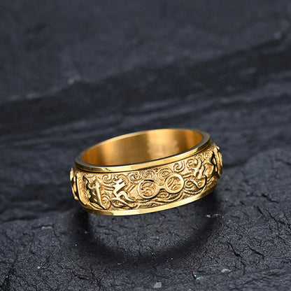 Buddha Stones Six True Words Balance Calm Titanium Steel Ring (Extra 30% Off | USE CODE: FS30)