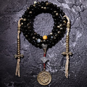 Buddhazens 108 Mala Beads Gold Sheen Obsidian Tiger Eye Eagle's Eye Stone Wealth Bracelet Mala Bracelet BS 25